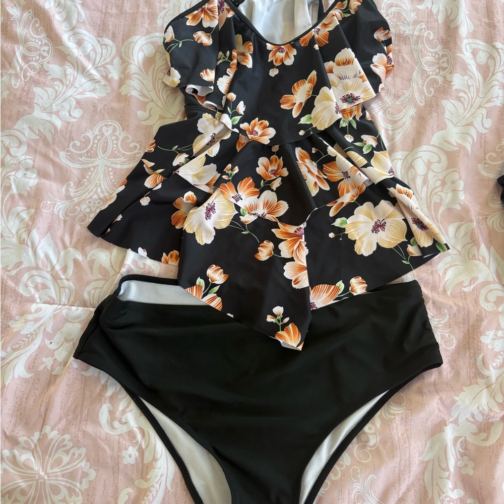 Floral Peplum Swimsuit Set